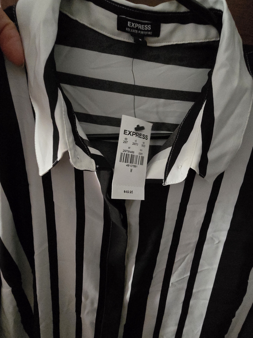 Express Black and White Vertical Stripe Women’s Shirt